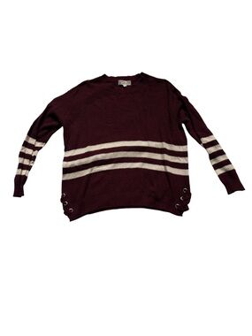 Pink Republic Maroon Crewneck Sweater with Cream Stripes